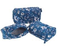 Juego de bolsas de aseo boho de algodón, azul, Talla única, Casual | Impresión tradicional de bloque impermeable, hecha a mano, diseño único, ideal para cosméticos y joyas