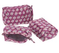 Juego de bolsas de aseo boho de algodón, morado, Talla única, Casual | Impresión tradicional de bloque impermeable, hecha a mano, diseño único, ideal para cosméticos y joyas
