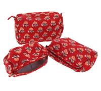 Juego de bolsas de aseo boho de algodón, rojo, Talla única, Casual | Impresión tradicional de bloque impermeable, hecha a mano, diseño único, ideal para cosméticos y joyas
