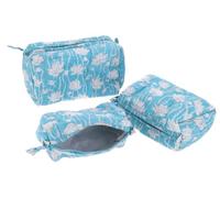 Juego de bolsas de aseo boho de algodón, turquesa, Talla única, Casual | Impresión tradicional de bloque impermeable, hecha a mano, diseño único, ideal para cosméticos y joyas
