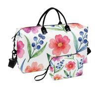 Juego de bolsas de equipaje de doble bolsa acolchada desmontable práctica al aire libre, Acuarela floral, Una talla, Clásico