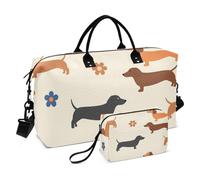 Juego de bolsas de equipaje de dos piezas con funda acolchada ultrasónica para carrito de viaje, elegante para vacaciones, Perro salchicha floral, One Size, Clásico