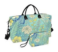 Juego de bolsas de fin de semana, bolsa grande y mini bolsa, compartimentos acolchados con cremallera, para entrenamiento de moda, Floral Tropic, Talla única, Clásico
