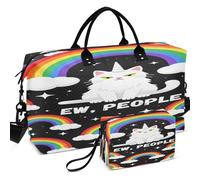 Juego de bolsas de lona de viaje para gimnasio y gimnasio con divisores de malla estampada, gran capacidad para todas las estaciones, Rainbow Maine Coon Ew People Fantasy Creature, one size, Retro