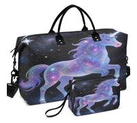 Juego de bolsas de lona de viaje para gimnasio y gimnasio con divisores de malla estampada, gran capacidad para todas las estaciones, Unicornios Magic Stars Space, one size, Retro