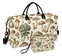 Juego de bolsas de lona para gimnasio y viajes, de malla estampada, gran capacidad para viajes, Ilustración botánica vintage de hongos, one size, Retro
