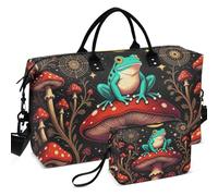 Juego de bolsas de lona para gimnasio y viajes, de malla estampada, gran capacidad para viajes, Lindo Cottagecore Aesthetic Frog Mushroom Moon, one size, Retro