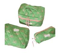 Juego de Bolsas de Maquillaje Acolchadas 1 unid/Set Color de Fondo Verde Lazo Rosa Bolsa Maquillaje Acolchada Conjunto cosméticos, Cuidado la Piel Aseo