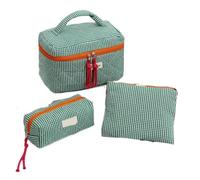 Juego de Bolsas de Maquillaje Acolchadas 1 unid/Set diseño a Cuadros Color Verde con Cuerda Organizador de cosméticos Bolso Conjunto for el hogar, Viajes, Uso Vacaciones