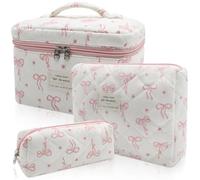 Juego de bolsas de maquillaje acolchadas, 3 bolsas de cosméticos florales grandes para mujer, bonitas bolsas de maquillaje de algodón, bolsa organizadora de artículos de tocador de viaje con flores