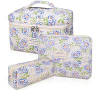 Juego de bolsas de maquillaje acolchadas, bolsa de cosméticos floral grande para mujer, bonita bolsa de maquillaje de algodón, bolsa organizadora de artículos de tocador de viaje con flores,