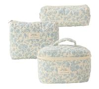 Juego de Bolsas de Maquillaje Acolchadas, Bolsa de Maquillaje Floral de algodón de 3 Piezas en Diferentes tamaños, Bolsas de Aseo estéticas con Cierre de Cremallera, Juego de cosméticos para muje.