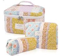 Juego de bolsas de maquillaje, bolsa de maquillaje acolchada, bolsa de cosméticos floral grande para mujer, bonita bolsa de maquillaje de algodón, bolsa organizadora de artículos de tocador de viaje