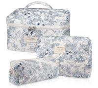 Juego de bolsas de maquillaje, bolsa de maquillaje acolchada, bolsa de cosméticos floral grande para mujeres, bonitas bolsas de maquillaje de algodón, bolsa organizadora de artículos de tocador de