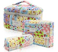 Juego de bolsas de maquillaje, bolsa de maquillaje acolchada, bolsa de cosméticos floral grande para mujeres, bonitas bolsas de maquillaje de algodón, bolsa organizadora de artículos de tocador de