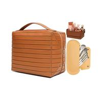 Juego de bolsas de maquillaje de viaje abiertas de 180°, impermeables, abiertas, bolsas de aseo planas para mujer, rompecabezas plegable de gran capacidad, organizador de cosméticos con compartimento