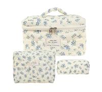 Juego de Bolsas de Maquillaje Floral, Bolsa de Aseo Floral - Estuche Organizador de Aseo de 3 Piezas,Linda Bolsa de cosméticos de algodón Set Bolsa de Maquillaje Bolsa de Aseo de Viaje con f, C,