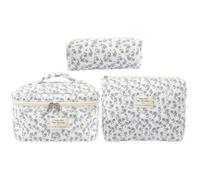 Juego de bolsas de maquillaje floral de 3pcs, bolsa de maquillaje acolchado portátil suave de algodón de tamaño s/m/l con cremallera y manija, bolsa cosmética floral para la del organizador de