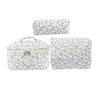 Juego de Bolsas de Maquillaje Floral de 3pcs, Bolsa de Maquillaje Acolchado portátil Suave de algodón de tamaño s/m/l con Cremallera y manija, Bolsa cosmética Floral para la Bolsa del Organizador de