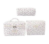 Juego de Bolsas de Maquillaje Floral de 3pcs, Bolsa de Maquillaje Acolchado portátil Suave de algodón de algodón con Cremallera con Cremallera y manija, Bolsa cosmética Floral para la Bolsa del Organ