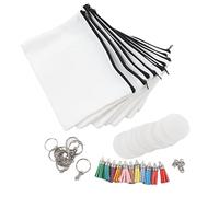 Juego de Bolsas de Maquillaje por sublimación, Bolsa de Maquillaje por Transferencia de Calor, Llavero acrílico Redondo, Juego de borlas, Herramientas Completas para Artesanos,