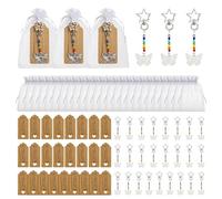 Juego de bolsas de organza blancas, 25 bolsas de regalo con cordón de 4 x 6 pulgadas con 25 llaveros de mariposa, 25 etiquetas de agradecimiento, 25 etiquetas en blanco, kit de bolsas de malla de
