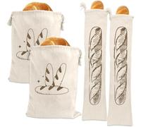 Juego de bolsas de pan de lino | Saco de almacenamiento de algodón natural con cordón para mantener fresco | Bolsa transpirable reutilizable para pan | Frutas | Vegetales | Organización de cocina |