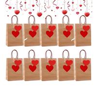Juego de bolsas de papel, reutilizables románticas con etiquetas y cuerdas | 10 piezas marrones con asas de transporte, para San Valentín, boda, , mamá, snacks, juguetes, bufandas, tartas