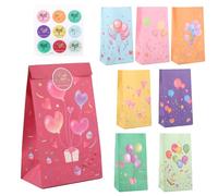 Juego de bolsas de regalo, 10 unidades, bolsas de papel multicolor con 18 pegatinas, bolsas de regalo de cumpleaños infantiles para rellenar, dulces, aperitivos, bolsas para cumpleaños infantiles,
