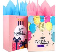 Juego de bolsas de regalo de cumpleaños, 2 bolsas de regalo grandes para niñas, mujeres, mujeres, ella, bolsas de regalo rosas con papel de seda, bolsas de regalo de papel con asas, bolsas de regalo grandes de cumpleaños, bolsas de regalo de feliz cumpleaños, bolsas de regalo de fiesta para regalos bolsas de cumpleaños