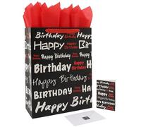 Juego de bolsas de regalo de cumpleaños extra grandes de 16.5 pulgadas con asas, tarjeta de felicitación, papeles de seda y calcomanías para mujeres, hombres, niñas, niños, adolescentes, diseño de