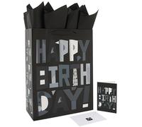 Juego de bolsas de regalo de cumpleaños extra grandes de 16.5 pulgadas con asas, tarjeta de felicitación, papeles de seda y calcomanías para mujeres, hombres, niñas, niños y adolescentes, diseño de