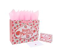 Juego de bolsas de regalo de cumpleaños grandes de 13 pulgadas con asas, tarjeta de felicitación, papeles de seda y calcomanías para niñas, niños, adolescentes, mujeres, diseño de cumpleaños con