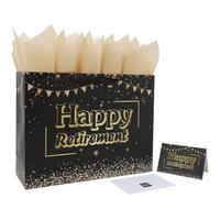 Juego de bolsas de regalo de jubilación extra grandes de 16.5 pulgadas con asas, tarjeta de felicitación, papeles de seda y calcomanías para hombres y mujeres, compañeros de trabajo de oficina, fiesta