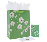 Juego de bolsas de regalo grandes de flores verdes de 13 pulgadas con asas, tarjeta de felicitación, papeles de seda y calcomanías para mujeres y niñas, para cumpleaños, boda, aniversario y día de la