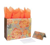 Juego de bolsas de regalo grandes de oro rosa de 13 pulgadas con tarjeta de felicitación y papel de seda, 13 x 10.1 x 5.2 pulgadas, 1 unidad.