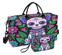Juego de bolsas de viaje acolchadas con divisores de malla impresa portátil para organizador de artículos de tocador, Calavera de perro Chihuahua Sugar Skull Mexico Dia De, one size, Retro