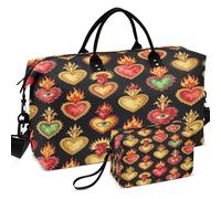 Juego de bolsas de viaje acolchadas con divisores de malla impresa portátil para organizador de artículos de tocador, Hearts Milagros Mexican Days of the Dead Latina Milagros, one size, Retro