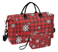 Juego de bolsas de viaje acolchadas con estampado completo con bolsa pequeña, fácil almacenamiento para viajes, Christmas Lights - Tres gnomos a cuadros rojos, one size, Retro