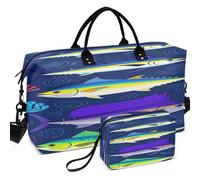 Juego de bolsas de viaje acolchadas con estampado de gran capacidad para deportes y gimnasio, Peces marinos de agua salada, pesca en aguas saladas, one size, Retro
