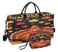 Juego de bolsas de viaje acolchadas con estampado de gran capacidad para deportes y gimnasio, Temporada de especias de calabaza, divertida cena familiar de pavo, one size, Retro
