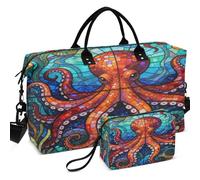 Juego de bolsas de viaje acolchadas con forma de onda, ultrasónica, convertible, portátil, para todas las estaciones, Kraken - Vitral de ocho brazos con diseño de criatura marina, one size, Retro