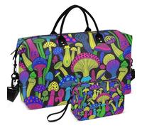 Juego de bolsas de viaje acolchadas con ondas ultrasónicas acolchadas con bolsa pequeña, fácil almacenamiento para deportes y gimnasio, Setas mágicas con patrón de hongos psicodélicos, one size, Retro