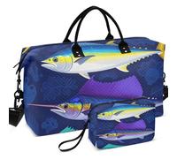 Juego de bolsas de viaje acolchadas con ondas ultrasónicas acolchadas con bolsa pequeña ligera para deportes y gimnasio, Peces marinos de agua salada, pesca en aguas saladas, one size, Retro