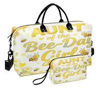 Juego de bolsas de viaje acolchadas con ondas ultrasónicas acolchadas con pequeña bolsa portátil para almacenamiento diario, Tía de la Abeja Día Niña Flor Cumpleaños Familia, one size, Retro