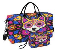 Juego de bolsas de viaje acolchadas con ondas ultrasónicas, acolchadas, portátiles para todas las estaciones, Día de los Muertos Mexicano Perro sin pelo, one size, Retro