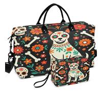 Juego de bolsas de viaje acolchadas con ondas ultrasónicas, acolchadas, portátiles para todas las estaciones, Perro mexicano Día de los Muertos Skeleton Sugar, one size, Retro