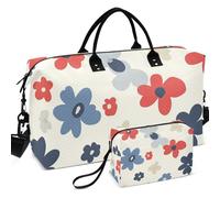 Juego de bolsas de viaje acolchadas impresas con bolsa pequeña, fácil almacenamiento para organizador de artículos de tocador, rojo, azul, beige, (Red Blue Flowers Beig, one size, Retro
