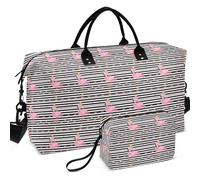 Juego de bolsas de viaje acolchadas y ligeras para deportes y gimnasio, Flamingo Rayas Blancas Negro Playa Tropical, one size, Retro