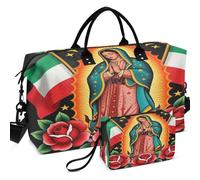 Juego de bolsas de viaje para gimnasio con estampado completo con bolsa pequeña de gran capacidad para deportes y gimnasio, Nuestra Señora De Guadalupe Mary - Bandera mexicana, one size, Retro